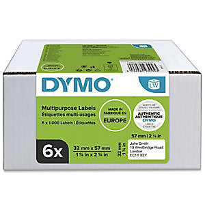 Dymo 2093094 Étiquettes LW polyvalentes authentiques, 32 mm x 57 mm, facilement détachables, auto-adhésives, pour étiqueteuses LabelWriter - paquet 6 rouleaux