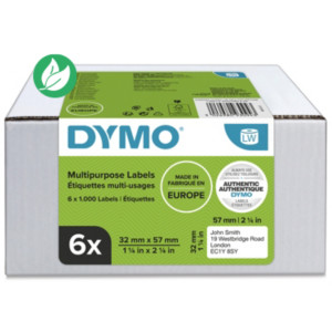 Dymo 2093094 Étiquettes multi-usages pour titreuse LabelWriter 32 x 57 mm - boîte de 6 rouleaux de 1000 étiquettes