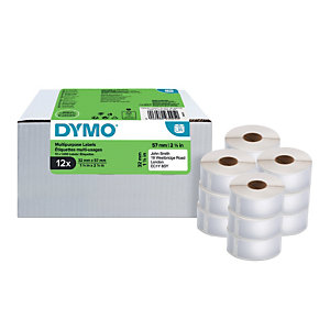 Dymo 2093095 Étiquettes LW polyvalentes authentiques, 32 mm x 57 mm, facilement détachables, auto-adhésives, pour étiqueteuses LabelWriter - paquet 12 rouleaux