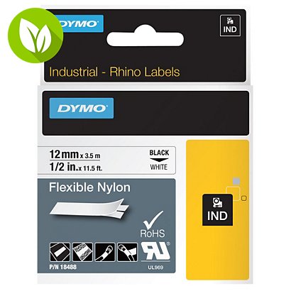Dymo cinta Rhino 18488 12 mm x 3,5 m negro sobre blanco nylon - 1
