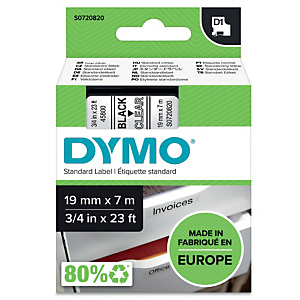 DYMO D1 standaard, zwart op transparant, 19 mm x 7 m