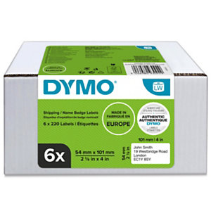 DYMO Etichette in rotolo LabelWriter 54 x 101 mm, Adesivo permanente, Bianco, Multipack 6 rotoli da 220 etichette