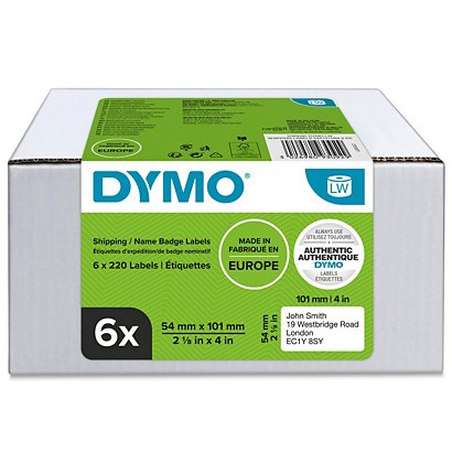 DYMO Etichette in rotolo LabelWriter 54 x 101 mm, Adesivo permanente, Bianco, Multipack 6 rotoli da 220 etichette - 1