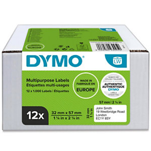 DYMO Etichette in rotolo LabelWriter 57 x 32 mm, Adesivo permanente, Bianco, Multipack 12 rotoli da 1.000 etichette