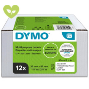 DYMO Etichette in rotolo LabelWriter 57 x 32 mm, Adesivo permanente, Bianco, Multipack 12 rotoli da 1.000 etichette DYMO Etichette in rotolo LabelWriter 57 x 32 mm, Adesivo permanente, Bianco, Multipack 12 rotoli da 1.000 etichette