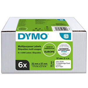 DYMO Etichette in rotolo LabelWriter 57 x 32 mm, Adesivo permanente, Bianco, Multipack 6 rotoli da 1.000 etichette