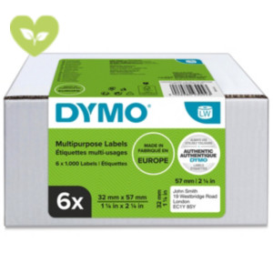 DYMO Etichette in rotolo LabelWriter 57 x 32 mm, Adesivo permanente, Bianco, Multipack 6 rotoli da 1.000 etichette DYMO Etichette in rotolo LabelWriter 57 x 32 mm, Adesivo permanente, Bianco, Multipack 6 rotoli da 1.000 etichette