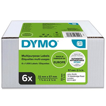 DYMO Etichette in rotolo LabelWriter 57 x 32 mm, Adesivo permanente, Bianco, Multipack 6 rotoli da 1.000 etichette - 1