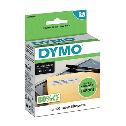 DYMO Etiquettes pour titreuse LabelWriter pour Adressage (standard) - 54x25 mm - boîte de 500 étiquettes - Modèle S0722520 - 1