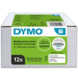 Dymo LW Etichette multiuso originali, 32 x 57 mm, Semplici da staccare, Autoadesive, Per etichettatrici LabelWriter Dymo LW Etichette multiuso originali, 32 x 57 mm, Semplici da staccare, Autoadesive, Per etichettatrici LabelWriter