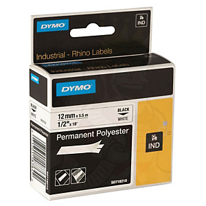 DYMO Nastro adesivo industriale per etichettatrici Rhino, Nylon flessibile, 12 mm x 3,5 m, Nero su Bianco DYMO Nastro adesivo industriale per etichettatrici Rhino, Nylon flessibile, 12 mm x 3,5 m, Nero su Bianco