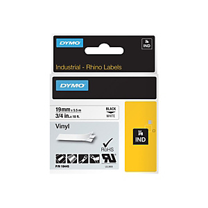 DYMO Nastro adesivo industriale per etichettatrici Rhino, Vinile, 19 mm x 5,5 m, Nero su Bianco DYMO Nastro adesivo industriale per etichettatrici Rhino, Vinile, 19 mm x 5,5 m, Nero su Bianco
