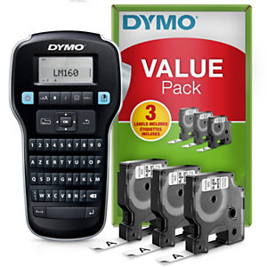 Dymo Pack Etiqueteuse portable Label Manager 160 + 3 rubans D1 12 mm  x 7 m noir sur blanc
