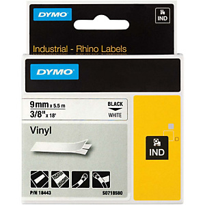 Dymo Rhino Cinta de etiquetas 18443 vinilo negro sobre blanco removible 9 mm x 5,5 m Dymo Rhino Cinta de etiquetas 18443 vinilo negro sobre blanco removible 9 mm x 5,5 m