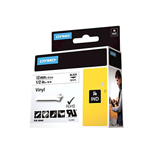 Dymo Rhino Cinta de etiquetas 18444 vinilo negro sobre blanco permanente 12 mm x 5,5 m Dymo Rhino Cinta de etiquetas 18444 vinilo negro sobre blanco permanente 12 mm x 5,5 m