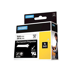 Dymo Rhino Cinta de etiquetas 18482 poliéster negro sobre blanco permanente 9 mm x 5,5 m Dymo Rhino Cinta de etiquetas 18482 poliéster negro sobre blanco permanente 9 mm x 5,5 m
