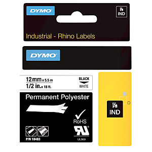 Dymo Rhino Cinta de etiquetas 18483 poliéster negro sobre blanco permanente 12 mm x 5,5 m Dymo Rhino Cinta de etiquetas 18483 poliéster negro sobre blanco permanente 12 mm x 5,5 m