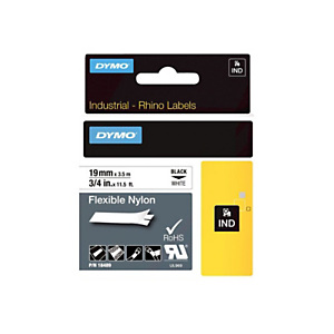 Dymo Rhino Cinta de etiquetas 18489 poliéster negro sobre blanco permanente 19 mm x 3,5 m Dymo Rhino Cinta de etiquetas 18489 poliéster negro sobre blanco permanente 19 mm x 3,5 m