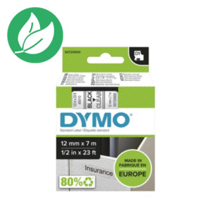 Dymo Ruban D1 12 mm S0720500 transparent écriture noire Dymo Ruban D1 12 mm S0720500 transparent écriture noire