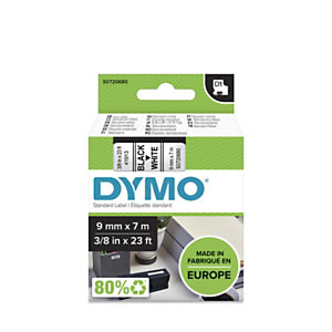 Dymo Ruban D1 9 mm S0720680 écriture noire sur fond blanc