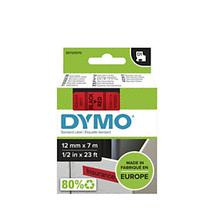Dymo Ruban D1 S0720570 pour étiqueteuse - 12 mm x 7 m - Noir sur Rouge
