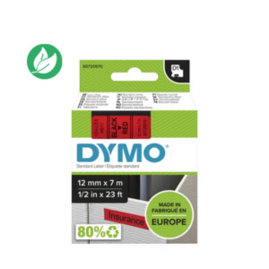 Dymo Ruban D1 S0720570 pour étiqueteuse - 12 mm x 7 m - Noir sur Rouge