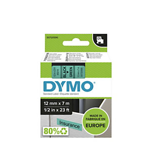 Dymo Ruban D1 S0720590 pour étiqueteuse - 12 mm x 7 m - Noir sur Vert