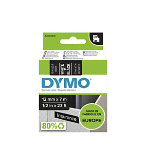 Dymo Ruban D1 S0720610 pour étiqueteuse - 12 mm x 7 m - Blanc sur Noir