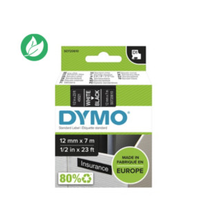 Dymo Ruban D1 S0720610 pour étiqueteuse - 12 mm x 7 m - Blanc sur Noir