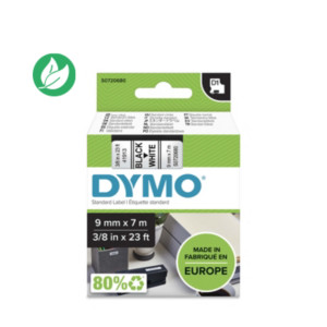 Dymo Ruban D1 S0720680 /40913 pour étiqueteuse - 9 mm x 7 m - Noir sur Blanc Dymo Ruban D1 S0720680 /40913 pour étiqueteuse - 9 mm x 7 m - Noir sur Blanc