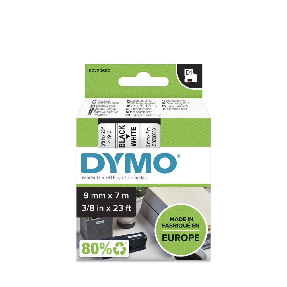 Dymo Ruban D1 S0720680 pour étiqueteuse - 9 mm x 7 m - Noir sur Blanc