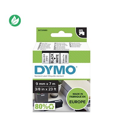 Dymo Ruban D1 S0720680 pour étiqueteuse - 9 mm x 7 m - Noir sur Blanc - 1