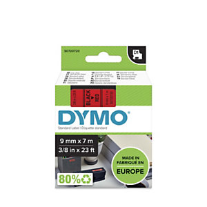 Dymo Ruban D1 S0720720 pour étiqueteuse - 9 mm x 7 m - Noir sur Rouge
