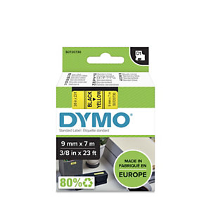 Dymo Ruban D1 S0720730 pour étiqueteuse - 9 mm x 7 m - Noir sur Jaune