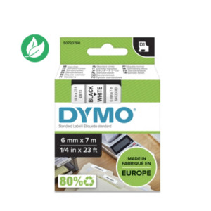 Dymo Ruban D1 S0720780 pour étiqueteuse - 6 mm x 7 m - Noir sur Blanc