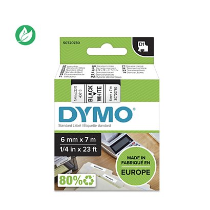 Dymo Ruban D1 S0720780 pour étiqueteuse - 6 mm x 7 m - Noir sur Blanc - 1