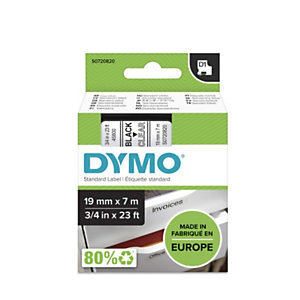 Dymo Ruban D1 S0720820 pour étiqueteuse - 19 mm x 7 m - Noir sur Transparent