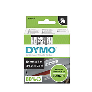 Dymo Ruban D1 S0720830 pour étiqueteuse - 19 mm x 7 m - Noir sur Blanc