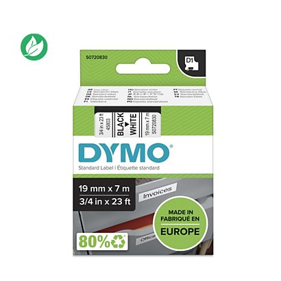 Dymo Ruban D1 S0720830 pour étiqueteuse - 19 mm x 7 m - Noir sur Blanc - 1