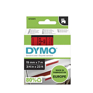 Dymo Ruban D1 S0720870 pour étiqueteuse - 19 mm x 7 m - Noir sur Rouge