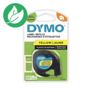 Dymo Ruban LT S0721620 plastique pour étiqueteuse LetraTag - 12 mm x 4 m - Noir sur Jaune