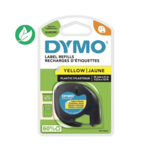 Dymo Ruban LT S0721620 plastique pour étiqueteuse LetraTag - 12 mm x 4 m - Noir sur Jaune