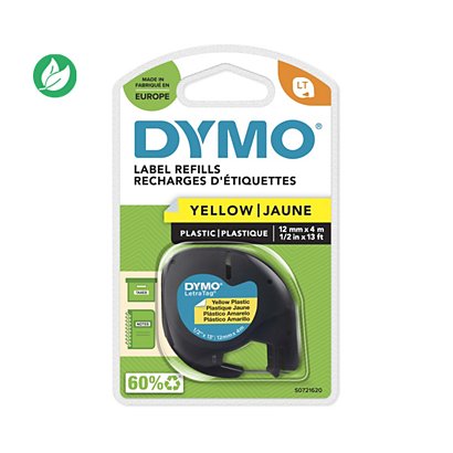Dymo Ruban LT S0721620 plastique pour étiqueteuse LetraTag - 12 mm x 4 m - Noir sur Jaune - 1
