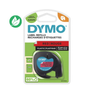 Dymo Ruban LT S0721630 plastique LetraTag - 12 mm x 4 m - Noir sur Rouge Dymo Ruban LT S0721630 plastique LetraTag - 12 mm x 4 m - Noir sur Rouge