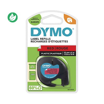 Dymo Ruban LT S0721630 plastique pour étiqueteuse LetraTag - 12 mm x 4 m - Noir sur Rouge - 1