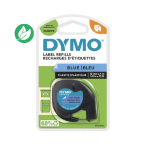Dymo Ruban LT S0721650 plastique pour étiqueteuse LetraTag - 12 mm x 4 m - Noir sur Bleu