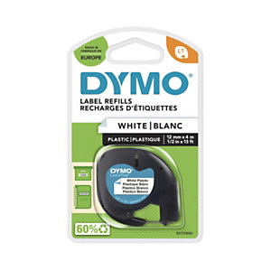 Dymo Ruban LT S0721660 plastique pour étiqueteuse LetraTag - 12 mm x 4 m - Noir sur Blanc