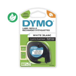 Dymo Ruban LT S0721660 plastique pour étiqueteuse LetraTag - 12 mm x 4 m - Noir sur Blanc