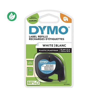 Dymo Ruban LT S0721660 plastique pour étiqueteuse LetraTag - 12 mm x 4 m - Noir sur Blanc - 1