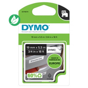 Dymo Ruban nylon D1 S0718070 pour étiqueteuse - 19 mm x 5,5 m - Noir sur Blanc